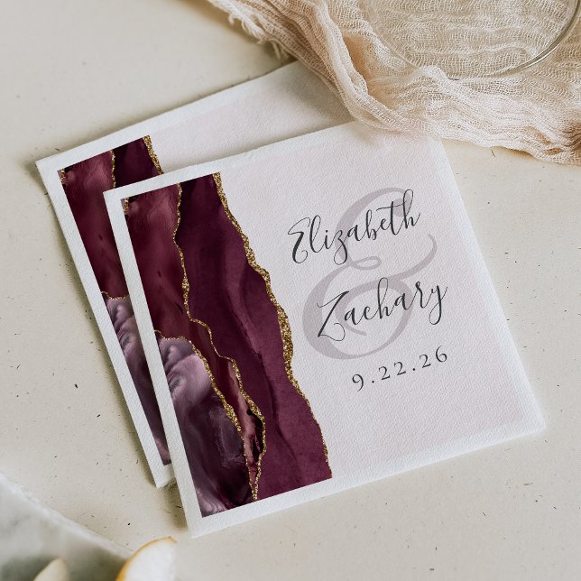 Serviette En Papier Écriture de géode d'agate bordeaux rose gold maria (Créateur téléchargé)