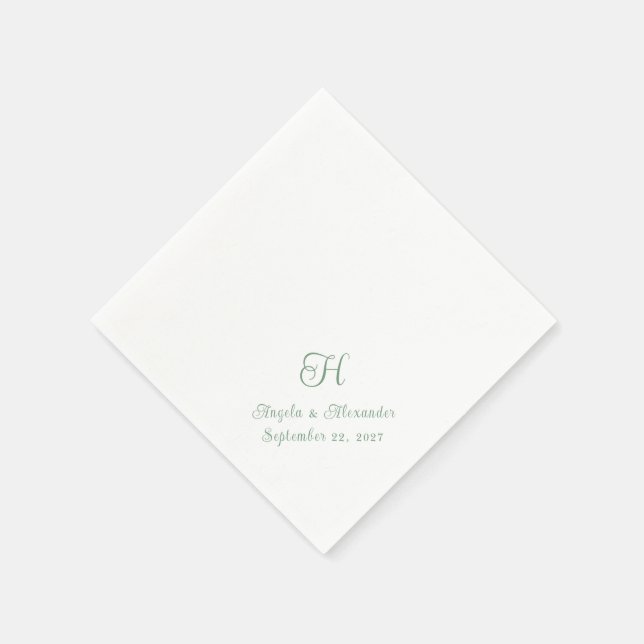 Serviette En Papier Écriture de monogramme de mariage vert sauge (Coin)