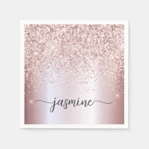 Serviette En Papier Écriture de nom de monogramme pailleté or rose élé