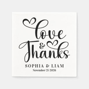 Serviette En Papier Écriture Élégante Amour et Remerciements Mariage