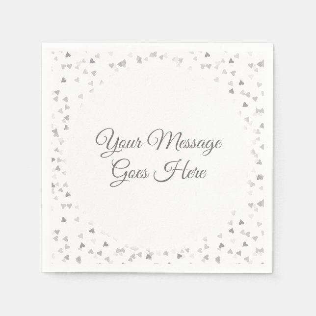 Serviette En Papier Écriture élégante moderne cœurs argent confettis (Devant)