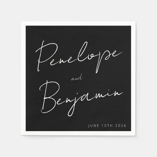 Serviette En Papier Écriture manuscrite de script moderne Mariage pers (Devant)