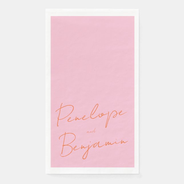 Serviette En Papier Écriture manuscrite de script moderne Mariage rose (Devant)