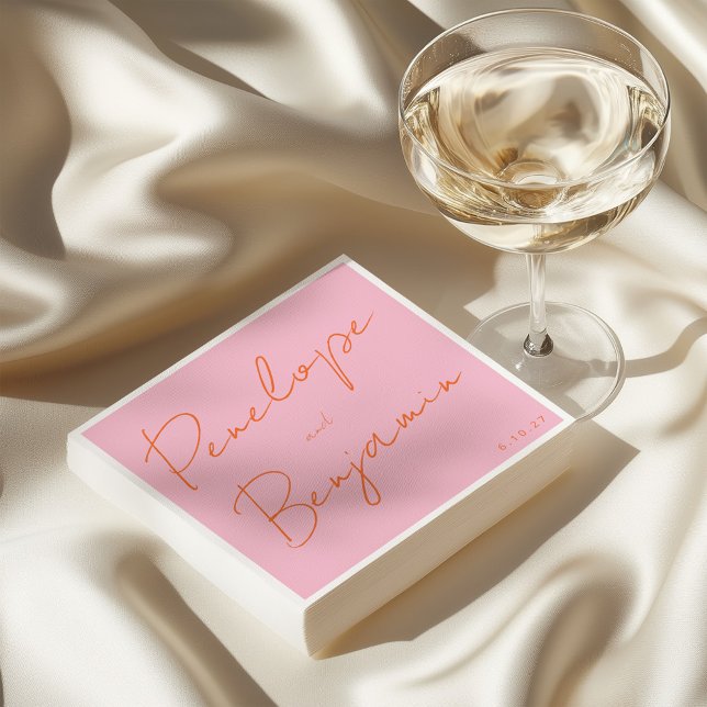 Serviette En Papier Écriture manuscrite de script moderne Mariage rose (Créateur téléchargé)