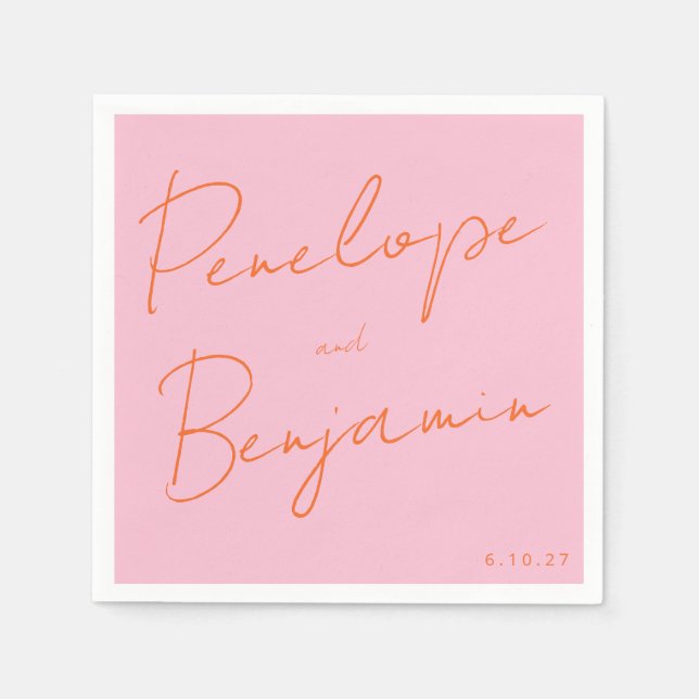 Serviette En Papier Écriture manuscrite de script moderne Mariage rose (Devant)