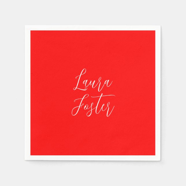 Serviette En Papier Écriture manuscrite Nom élégant Couleur rouge Plai (Devant)