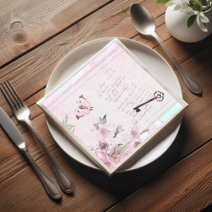 Serviette En Papier Écriture manuscrite Vintage rose fleurie Ephémère