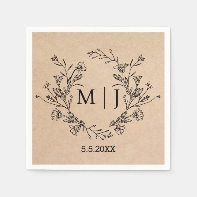 Serviette En Papier écriture moderne botanique mariage kraft (Devant)