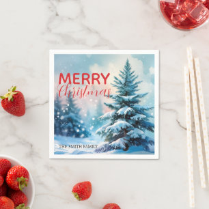 Serviette En Papier Écriture moderne Noël Xmas hiver pin sylvestre ava