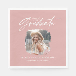 Serviette En Papier Écriture moderne rose girly photo élégante graduat