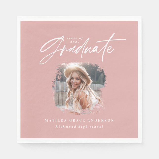 Serviette En Papier Écriture moderne rose girly photo élégante graduat (Devant)