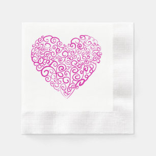 Serviette En Papier Écriture spirale coeur rose pour la Saint Valentin