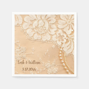 Serviette En Papier Écru dentelle et perles