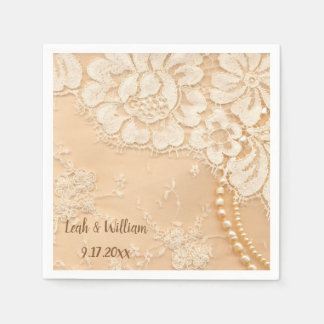 Serviette En Papier Écru dentelle et perles