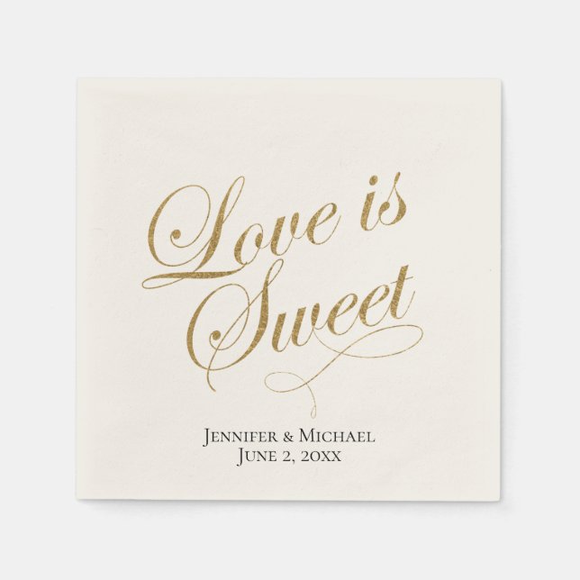 Serviette En Papier Ecru et Gold Love is Sweet (Devant)
