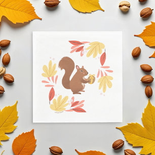 Serviette En Papier Écureuil d'automne avec la noix