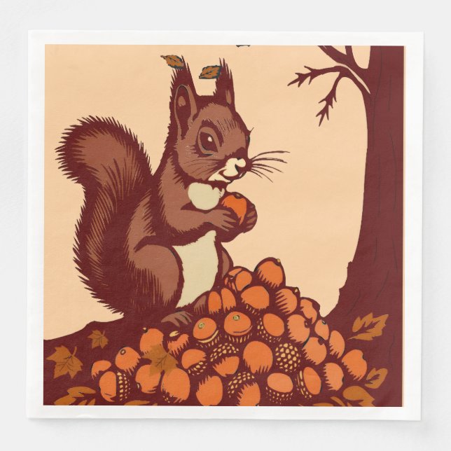 Serviette En Papier 🐿️ Écureuil d'Automne – Lot de 50 (Devant)
