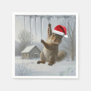 Serviette En Papier Écureuil de Noël suspendu à un glaçon