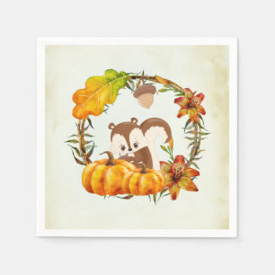 Serviette En Papier Écureuil et guirlande rustique de citrouilles