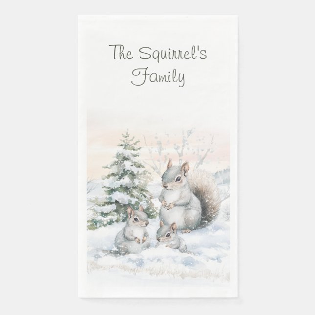 Serviette En Papier Écureuils dans la neige d'hiver  (Devant)