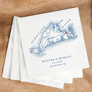 Serviette En Papier Edgartown MA Map Elegant Mariage bleu marine