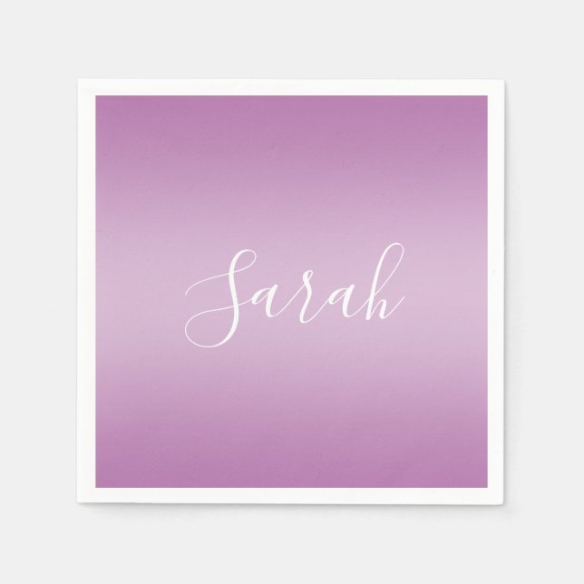 Serviette En Papier Editable Soft Mauve Ombre & White Text Script (Devant)