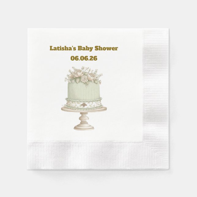 Serviette En Papier Editable Vintage Neutral Baby Shower  (Devant)