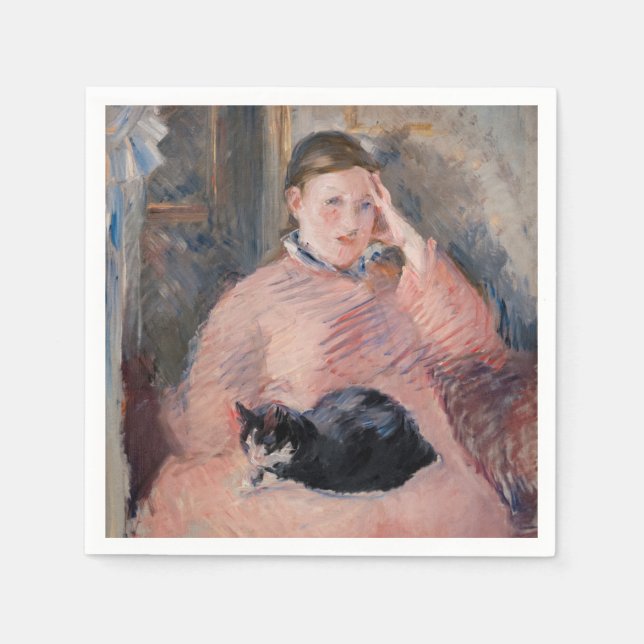 Serviette En Papier Edouard Manet - Femme avec chat (Devant)