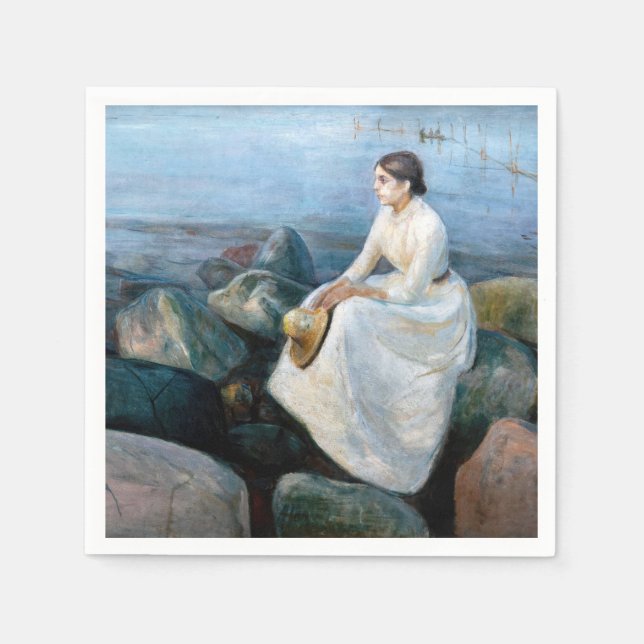 Serviette En Papier Edvard Munch - Nuit d'été, Enger sur la plage (Devant)