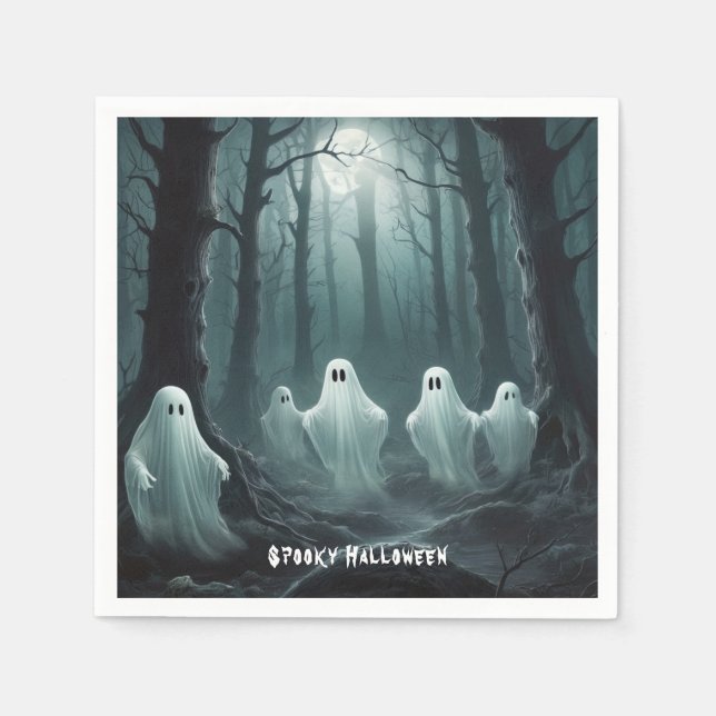 Serviette En Papier Eerie Ghosts flottant à travers une forêt hantée (Devant)