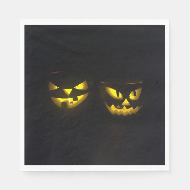 Serviette En Papier Eerie jaune brillant Halloween visage citrouille (Devant)