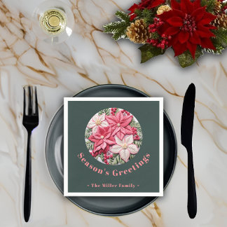 Serviette En Papier Effet Broderie Noel Poinsettia Nom personnalisé