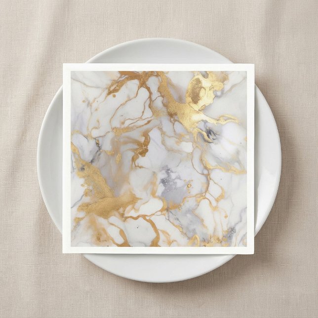 Serviette En Papier Effet de marbre blanc et doré (White and gold luxury marble effect Napkins.)