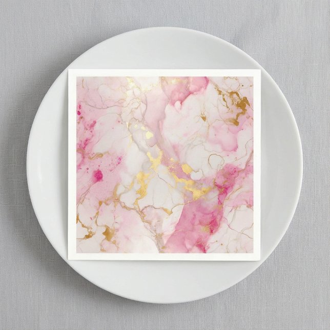 Serviette En Papier Effet de marbre de luxe rose et or Napkins (Pink and gold luxury marble effect Napkins.)