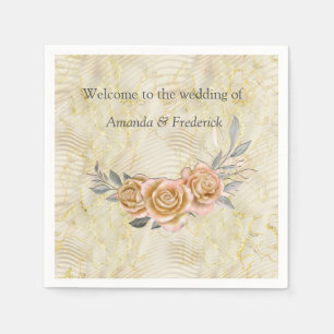 Serviette En Papier Effet d'étirement or et Feuilles Rose