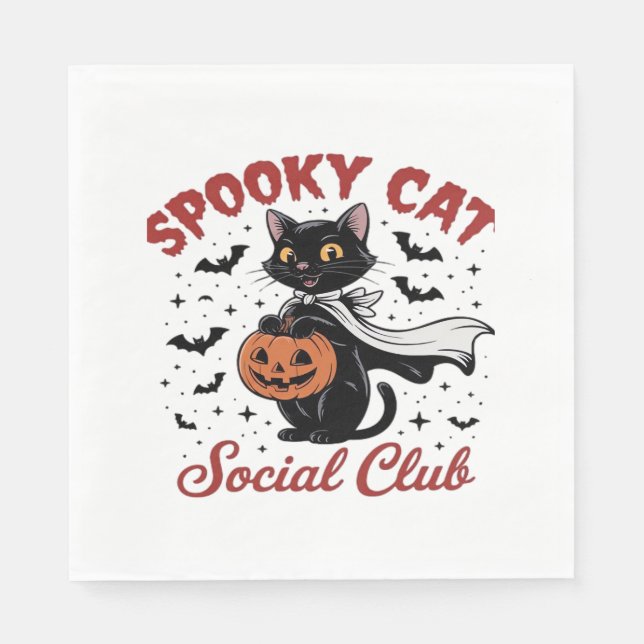 Serviette En Papier Éffrayant Cat Social Club PNG - Cute Halloween Cla (Devant)