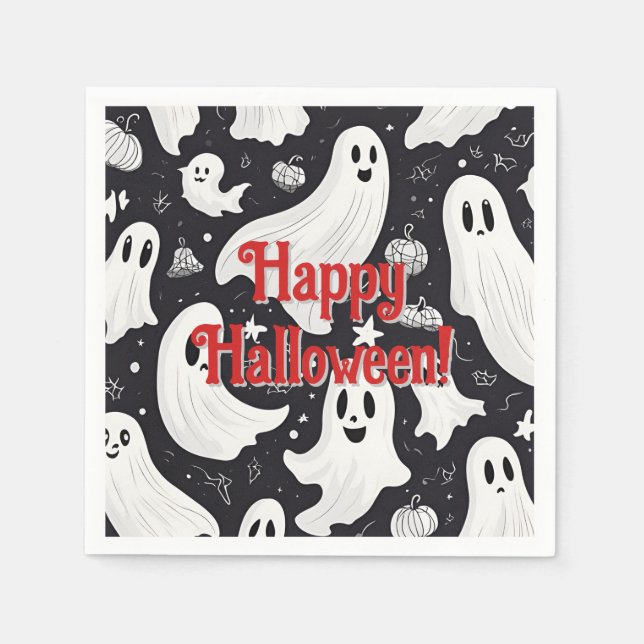 Serviette En Papier Éffrayant Ghost Halloween noir blanc (Devant)