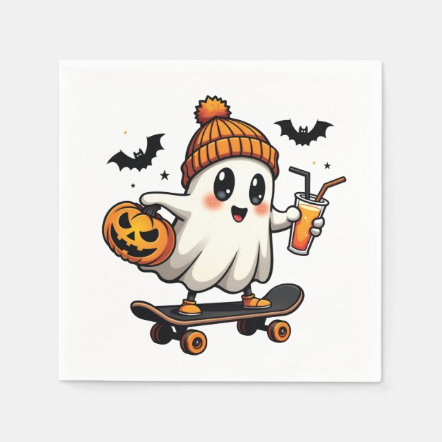 Serviette En Papier Éffrayant Halloween Patinage Citrouille Fantôme ép (Devant)