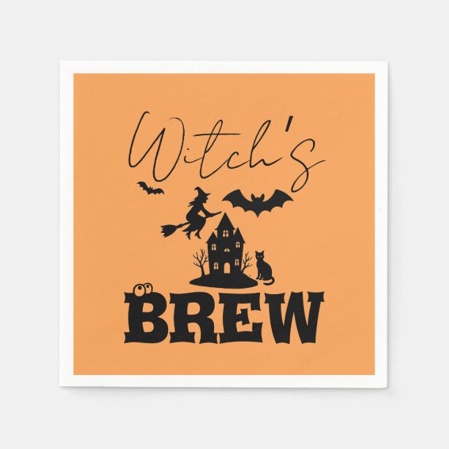 Serviette En Papier Éffrayant Hauné Maison & Sorcière Silhouette | (Devant)