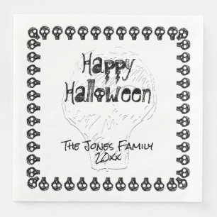 Serviette En Papier Éffrayant Joyeux Halloween Letters   Blanc noir