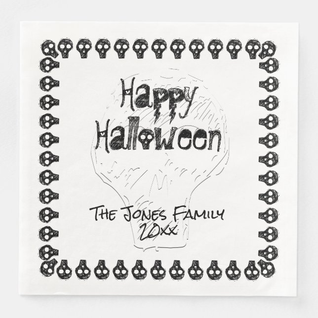 Serviette En Papier Éffrayant Joyeux Halloween Letters | Blanc noir (Devant)