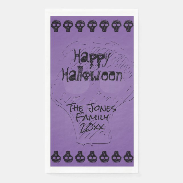 Serviette En Papier Éffrayant Joyeux Halloween Letters | Violet/Noir (Devant)