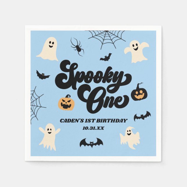 Serviette En Papier Éffrayant One Blue Halloween 1er anniversaire (Devant)