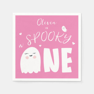 Serviette En Papier Éffrayant One Girls Pink Ghost Halloween 1er anniv