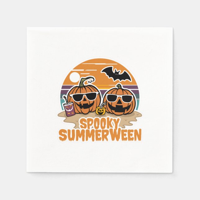 Serviette En Papier Éffrayant Summerween - citrouilles sur la plage (Devant)