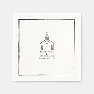 Serviette En Papier Église dessinée à la main Mariage traditionnel fan