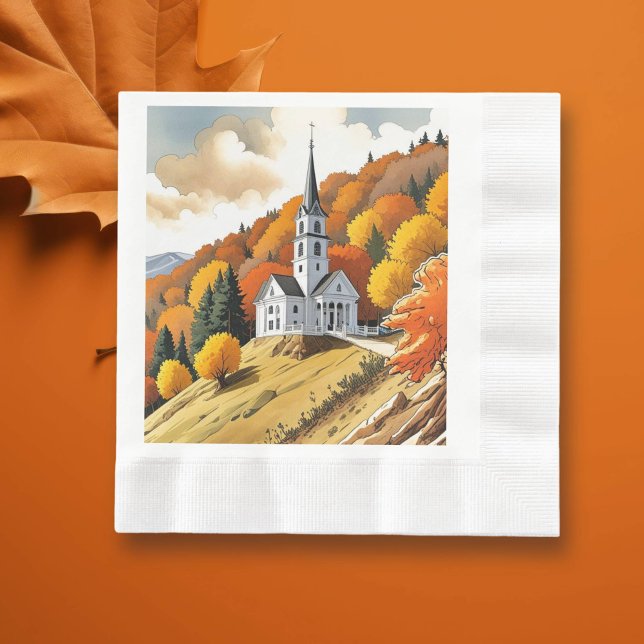 Serviette En Papier Église sur une colline en automne (Créateur téléchargé)
