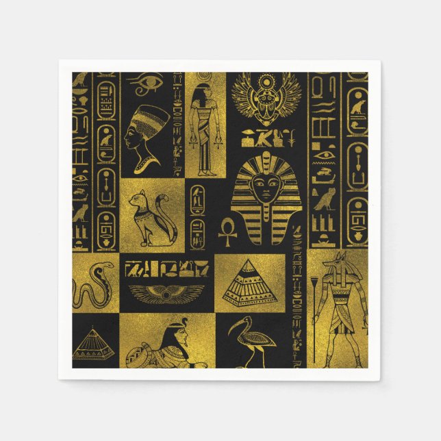 Serviette En Papier Egyptian Gold hieroglyphs and symbole collage (Devant)