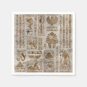 Serviette En Papier Egyptian hieroglyphs and deities -Vintage Gold