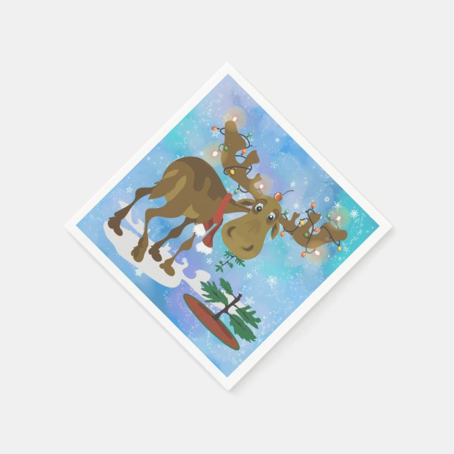 Serviette En Papier Élan de Noël (Coin)